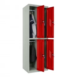 Шкаф металлический четырехдверный серый с красным