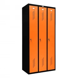 Шкаф металлический трехдверный черный с оранжевым