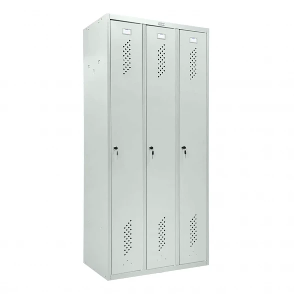 Шкаф металлический трехсекционный светло-серый