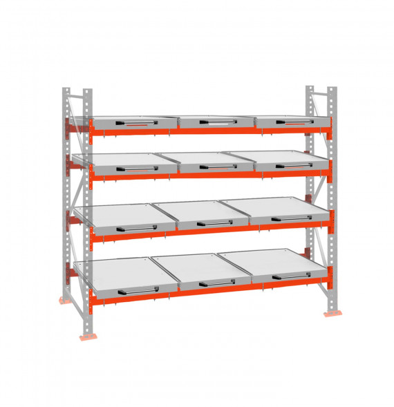 Стеллаж с выкатными платформами ДиКом 2500х2700х1000 на 4 яруса П-90