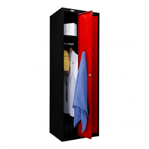 Шкаф металлический гардеробный черный с красным