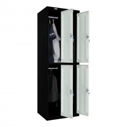 Шкаф металлический четырехдверный черный со светло-серым