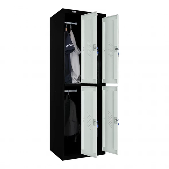 Шкаф металлический четырехдверный черный со светло-серым