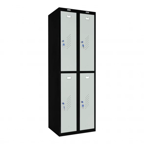 Шкаф металлический четырехдверный черный со светло-серым