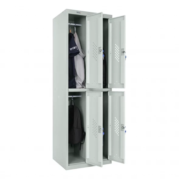 Шкаф металлический четырехсекционный светло-серый