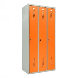 Шкаф металлический трехдверный серый с оранжевым