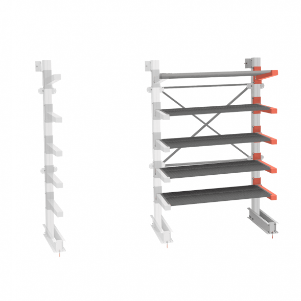 Стеллаж консольный СТ-062 2450х1660х830 5 ярусов +Н односторонний, доп. секция