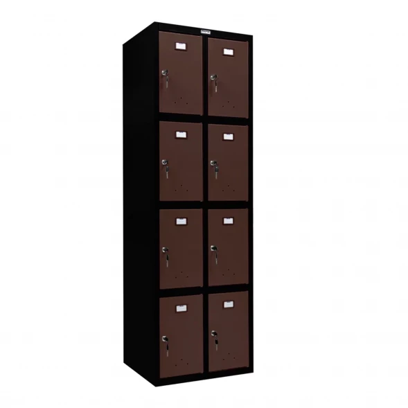 Шкаф металлический для личных вещей черный с коричневым