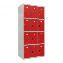 Шкаф металлический для сумок серый с красным