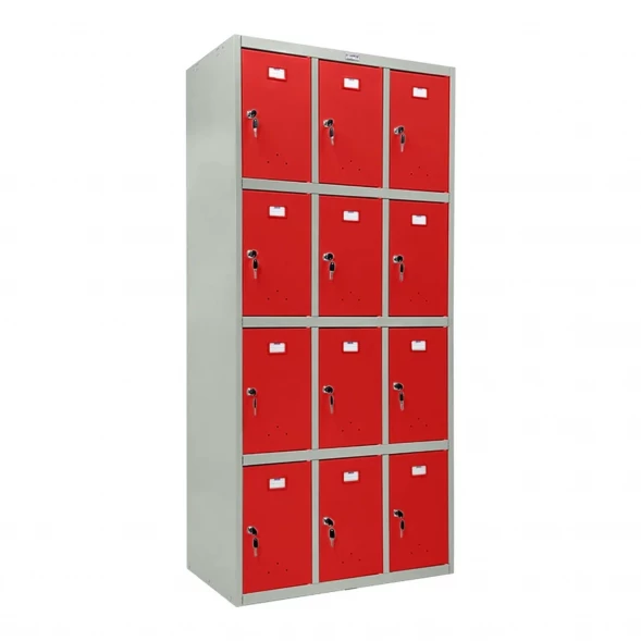 Шкаф металлический для сумок серый с красным