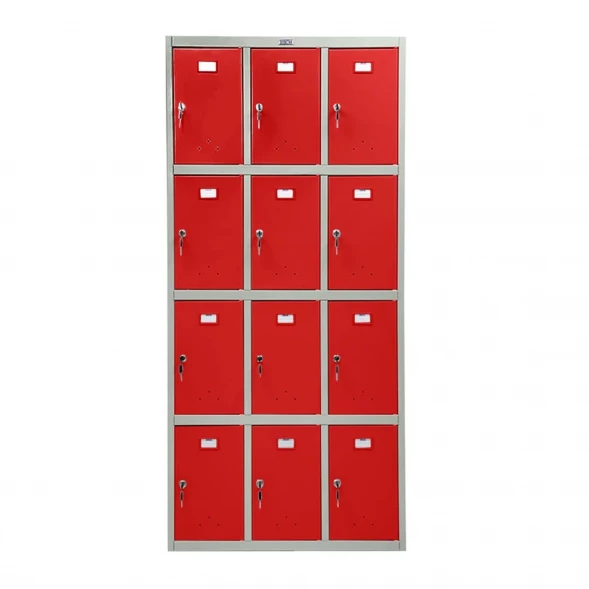 Шкаф металлический для сумок серый с красным