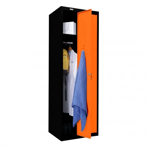 Шкаф металлический для раздевалки черный с оранжевым