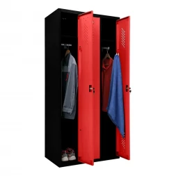 Шкаф металлический трехдверный черный с красным