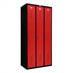 Шкаф металлический трехдверный черный с красным