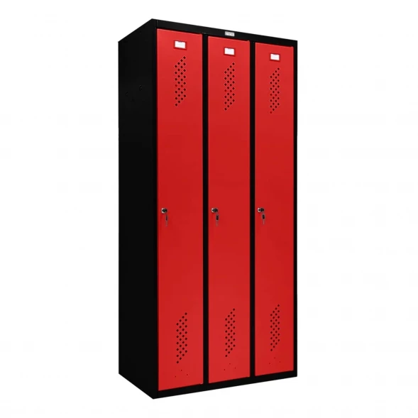 Шкаф металлический трехдверный черный с красным