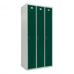 Шкаф металлический трехдверный серый с темно-зеленым