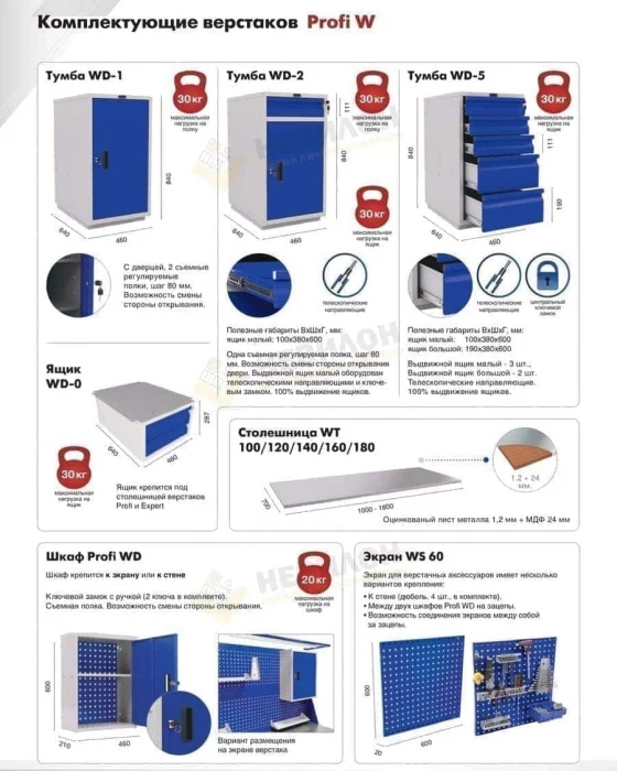 Верстак мини с экраном модульный WT120.WD1/WD1.010