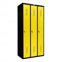 Шкаф металлический трехдверный черный с желтым