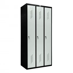 Шкаф металлический трехдверный черный со светло-серым