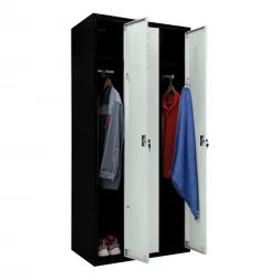 Шкаф металлический трехдверный черный со светло-серым