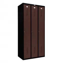Шкаф металлический трехдверный черный с коричневым