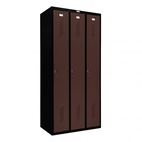 Шкаф металлический трехдверный черный с коричневым
