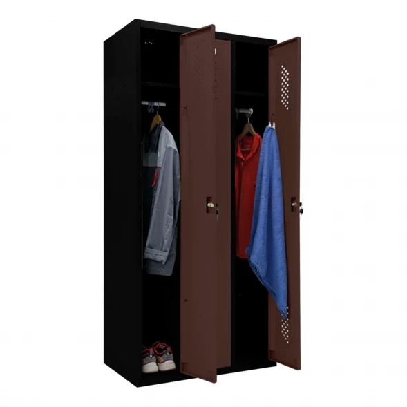 Шкаф металлический трехдверный черный с коричневым