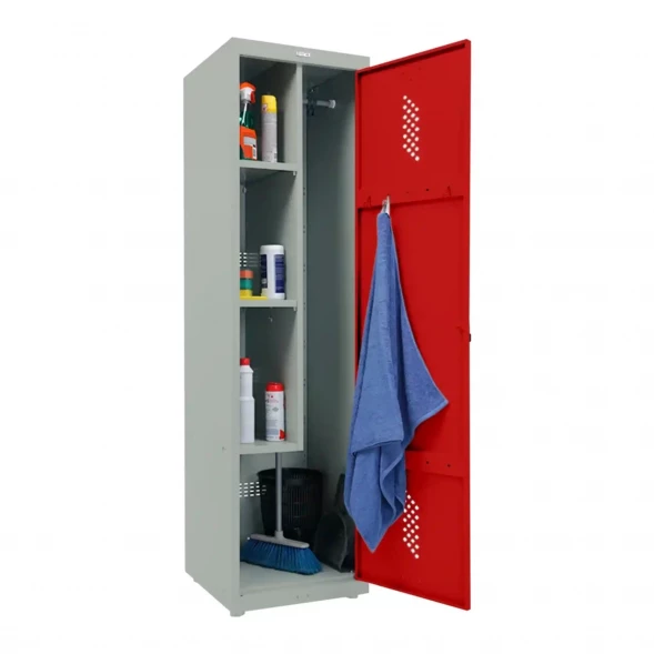 Шкаф металлический для инвентаря серый с красным