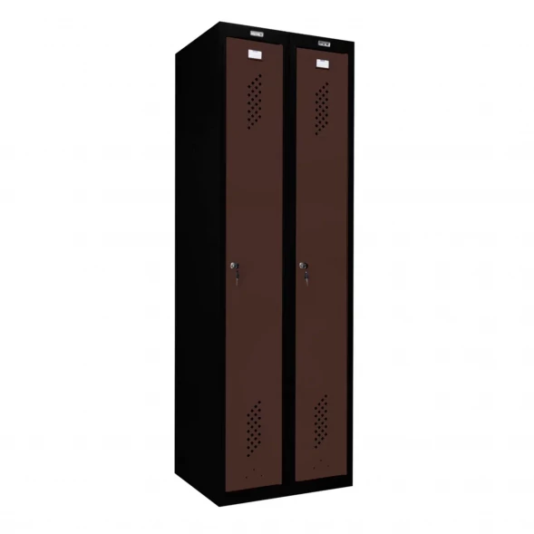 Шкаф металлический для раздевалки черный с коричневым