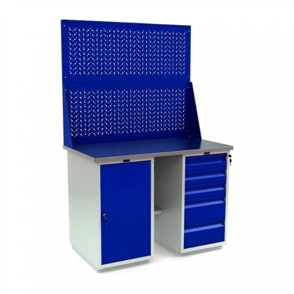 Верстак с экраном и перфопанелью в сарай WT120.WD1/WD5.020