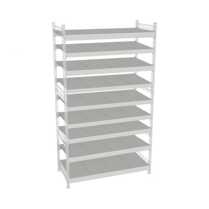 Стеллаж СТ-023 2700х1800х800 с 9 ярусами (рамы и настил - окрас)