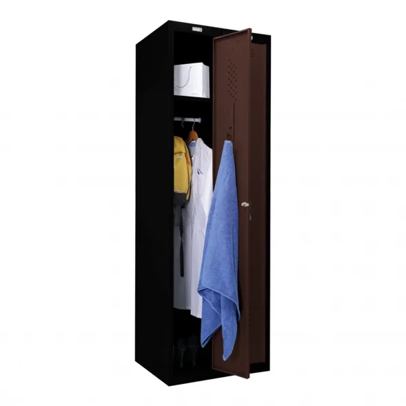 Шкаф металлический гардеробный черный с коричневым