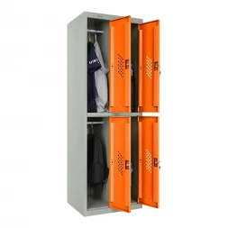 Шкаф металлический четырехдверный серый с оранжевым