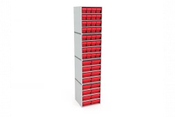 Стационарная кассетница ДиКом на 4 яруса с красными ящиками-НАБОР
