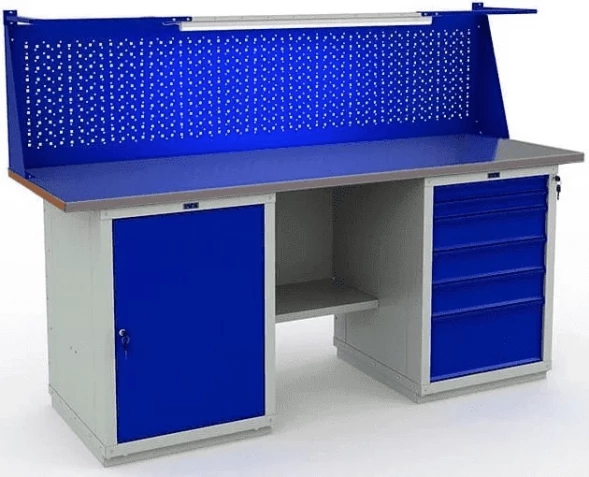 Верстак с полками и освещением усиленный W200.WS1/WS6.011.W