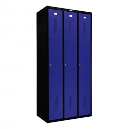 Шкаф металлический трехдверный черный с синим