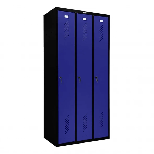 Шкаф металлический трехдверный черный с синим