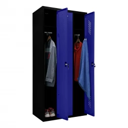 Шкаф металлический трехдверный черный с синим