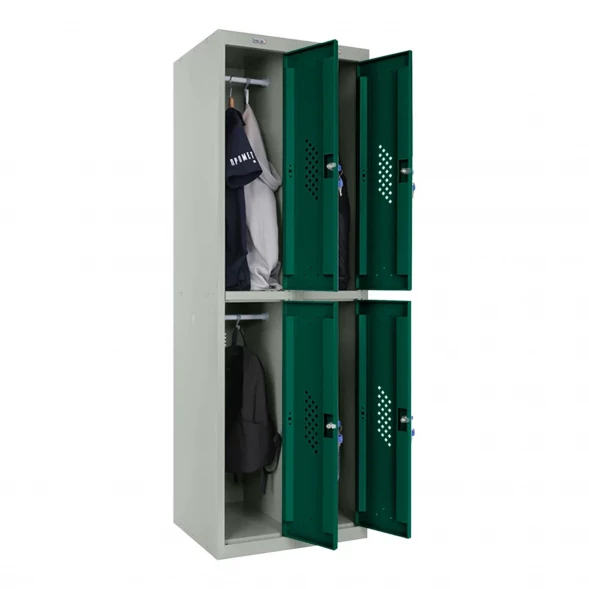 Шкаф металлический четырехдверный серый с темно-зеленым