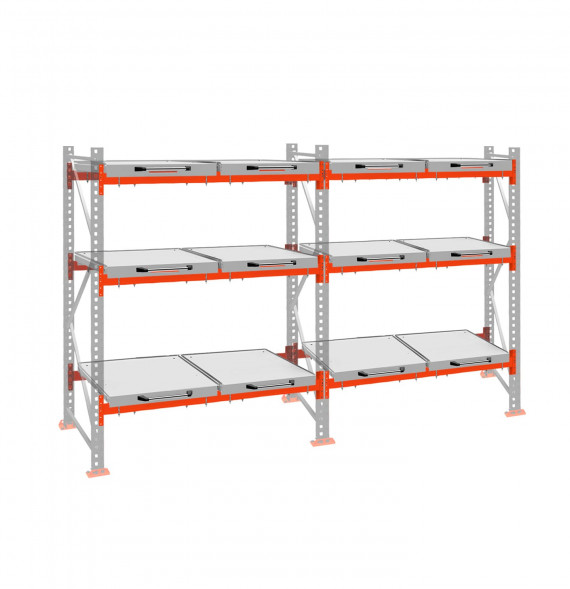 Стеллаж с выкатными платформами ДиКом 2000х3600х1000 на 3 яруса