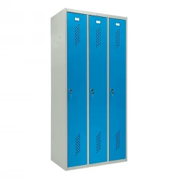 Шкаф металлический трехдверный серый с голубым