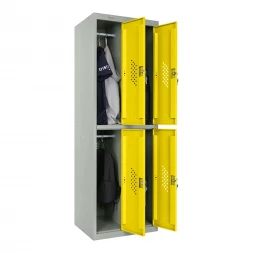 Шкаф металлический четырехдверный серый с желтым