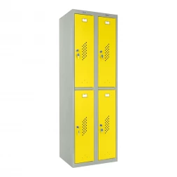 Шкаф металлический четырехдверный серый с желтым