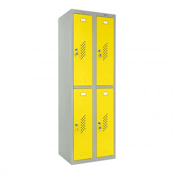 Шкаф металлический четырехдверный серый с желтым