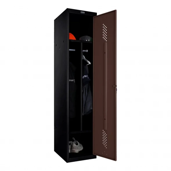 Шкаф металлический однодверный черный с коричневым