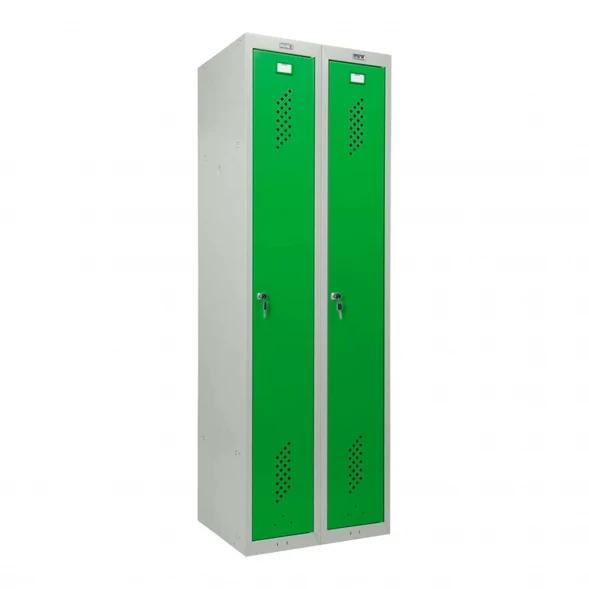 Шкаф металлический гардеробный серый с зеленым