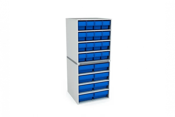 Стационарная кассетница ДиКом (на 2 яруса) с синими ящиками-НАБОР