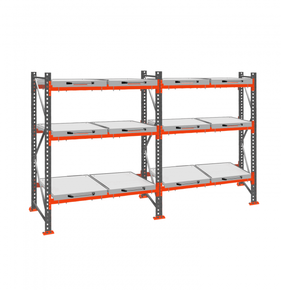 Стеллаж с выкатными платформами ДиКом 2500х3600х1000 на 3 яруса П-90