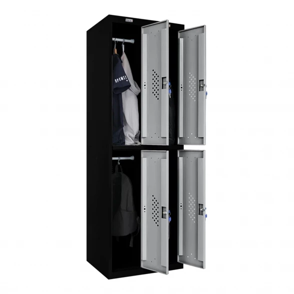 Шкаф металлический четырехдверный черный с сигнальным серым