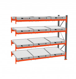 Стеллаж с выкатными платформами ДиКом 2500х2700х1000 на 4 яруса доп. секция П-90